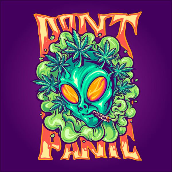alien head smoking cannabis leaf dont panic illustrations Thumbnail