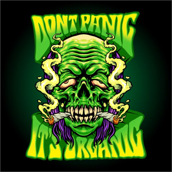 flying old zombie smoking cannabis with dont panic its organic word illustration Thumbnail