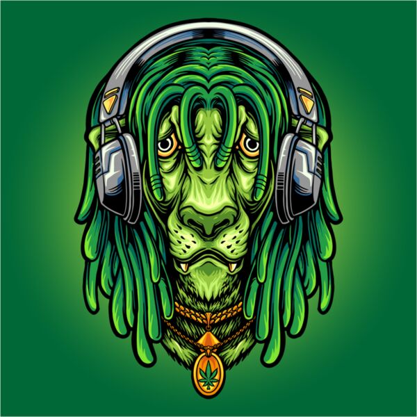 head lion microphone music with weed cannabis leaf necklace illustrations Thumbnail