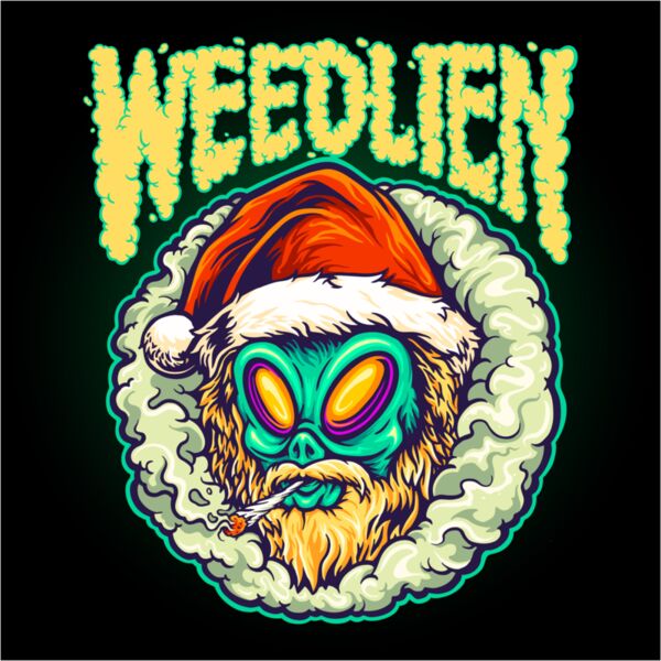 santa alien head smoking with weed word lettering illustrations Thumbnail