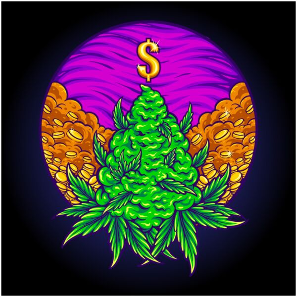 weed leaf hemp with cash money logo illustrations Thumbnail